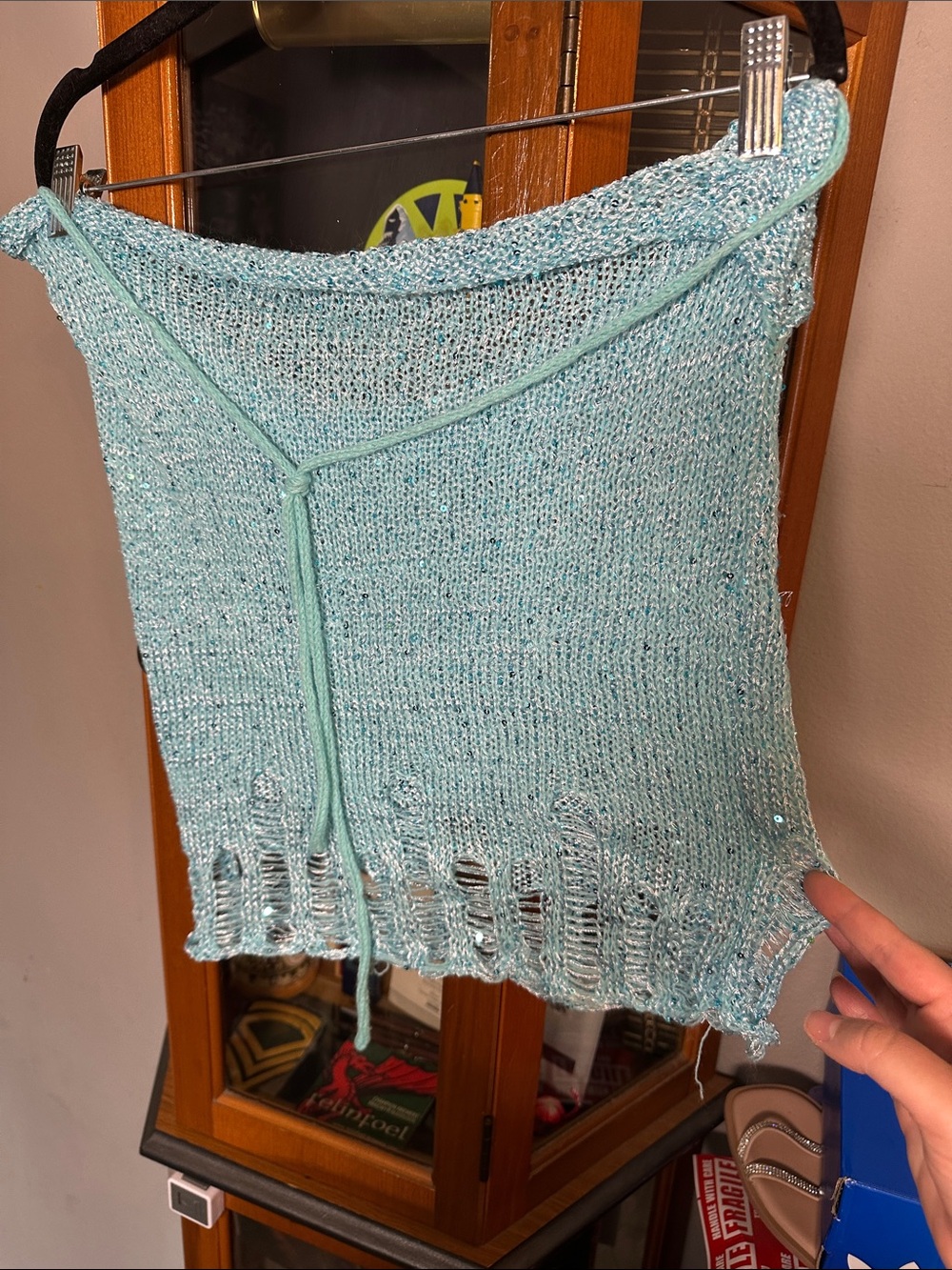Light Aqua Knit Mini Skirt with Drawstring